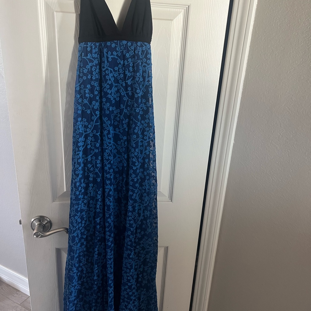 Elegant Black And Blue Maxi Dress